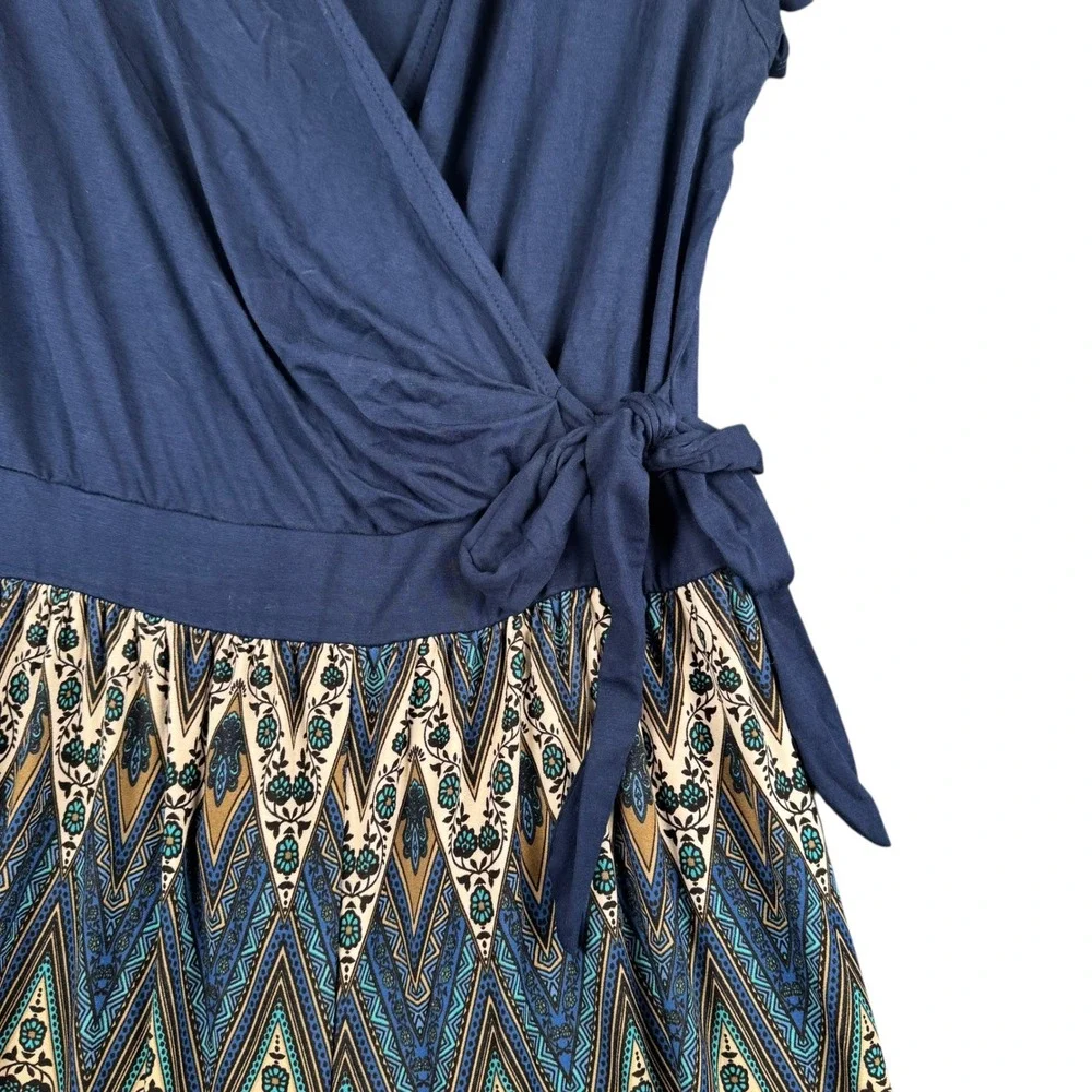 Gilli USA Navy Blue Geometric Print Wrap Jumpsuit Wide Leg  Large Palazzo 441‎